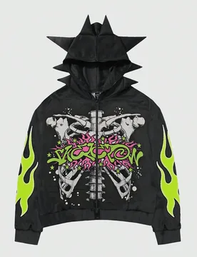 Sudadera casual con capucha, cremallera y manga larga con estampado de esqueleto de dibujos animados para hombre, estilo casual de primavera, otoño, - Shein - FashionsVida
