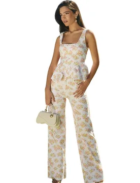 Pantalones rectos de mujer de algodón con estampado floral - MIPHAI - FashionsVida