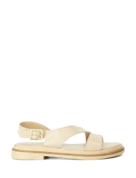 Leather Asymmetric Buckle Footbed Sandals Ecru female - Dune london - FashionsVida