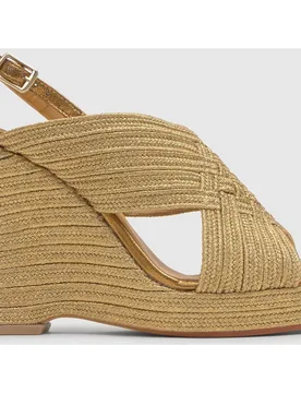 Sandalias de cuña de mujer Juliet destalonadas con cierre de hebilla y trenzado metalizado - Castañer - FashionsVida