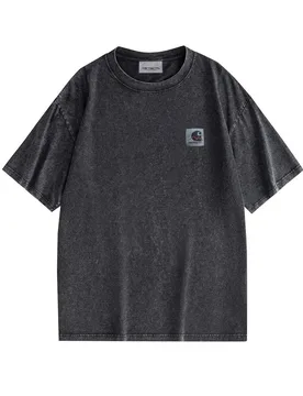 American heavy-duty washed cloth label short-sleeved T-shirt trendy tooling top - Aliexpress - FashionsVida