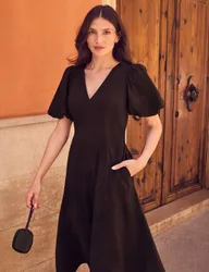 Cotton Rich Puff Sleeve Midaxi Dress Brown female