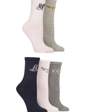 Women's 5 Pair Harry Potter Cotton Socks Multi 4-7 Women's - Multi Coloured - Size: Small - SockShop - FashionsVida