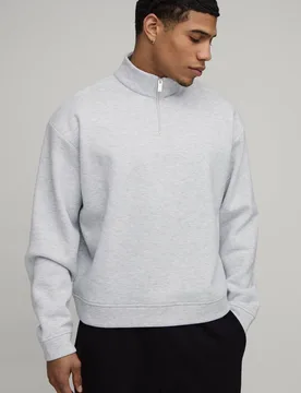 Herren Einfaches Übergroßes Kastenförmiges Viertelreißverschluss Rollkragen Sweatshirt Grey Marl Größe Small - boohooMAN - FashionsVida
