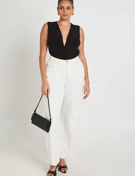 Womens Plus Slinky Ruched V Neck Bodysuit - Black - Size 16 Uk - Boohoo - FashionsVida