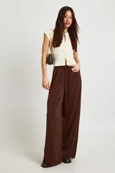 Womens Tall Woven Wide Leg Trousers - Chocolate - Size 8 Uk