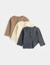 Pack Pure Cotton Grandad Tops (0-5 Yrs) Brown Mix male