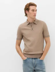 Cotton Rich Regular Fit Knitted Polo Shirt Mushroom male