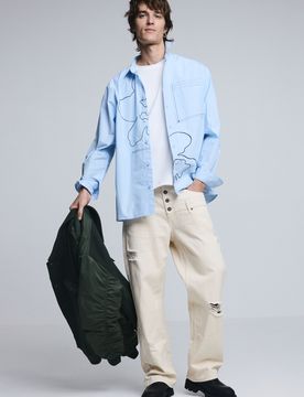 Pantalón doble cintura rotos, Hombre, Algodon, Blanco, 28