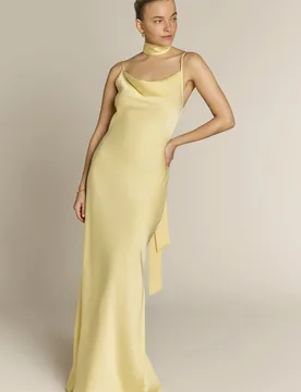 Pollenca cowl neck Dress in Lemonade Yellow - 8 - Rewritten - FashionsVida