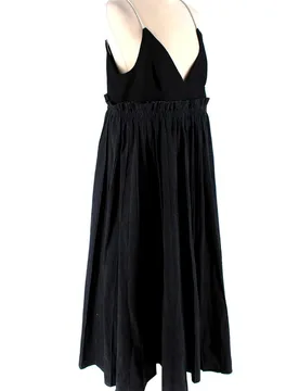 Black Wool Pleated Denim Skirt Midi Dress - Sacai - FashionsVida