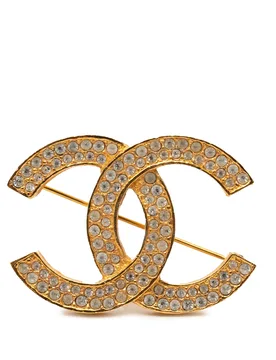 CC Gold Plated Strass Brooch - Chanel - FashionsVida