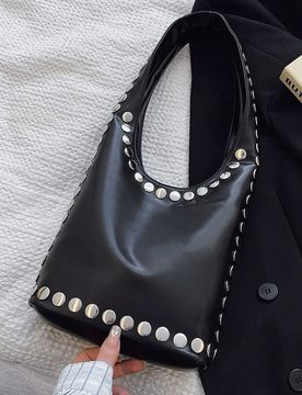 Pieza Bolsa de cubo con remaches estilo punk, bolso de hombro y de mano de moda para mujer, versátil y casual para exteriores, tamaño mediano