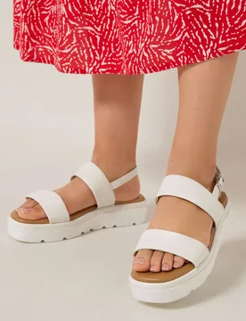 Women's Faux Leather Padded Wedge Sandals In Extra Wide EEE Fit in White Size: 6EEE - White - Size: 6EEE - Yours - FashionsVida