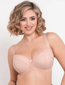 Emma Balcony Bra Padded Underwired Lingerie - Beige - Size: 38J - Flirtelle - FashionsVida