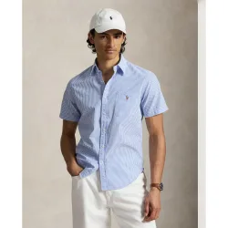 Camisa de rayas de manga corta con bolsillo 100% algodón de hombre