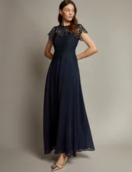 Lace Round Neck Maxi Dress Navy female