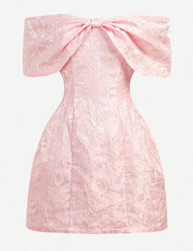 Vestidos para niñas preadolescentes de primavera/verano con cuello de lazo descubierto del hombro y falda mini de tela jacquard