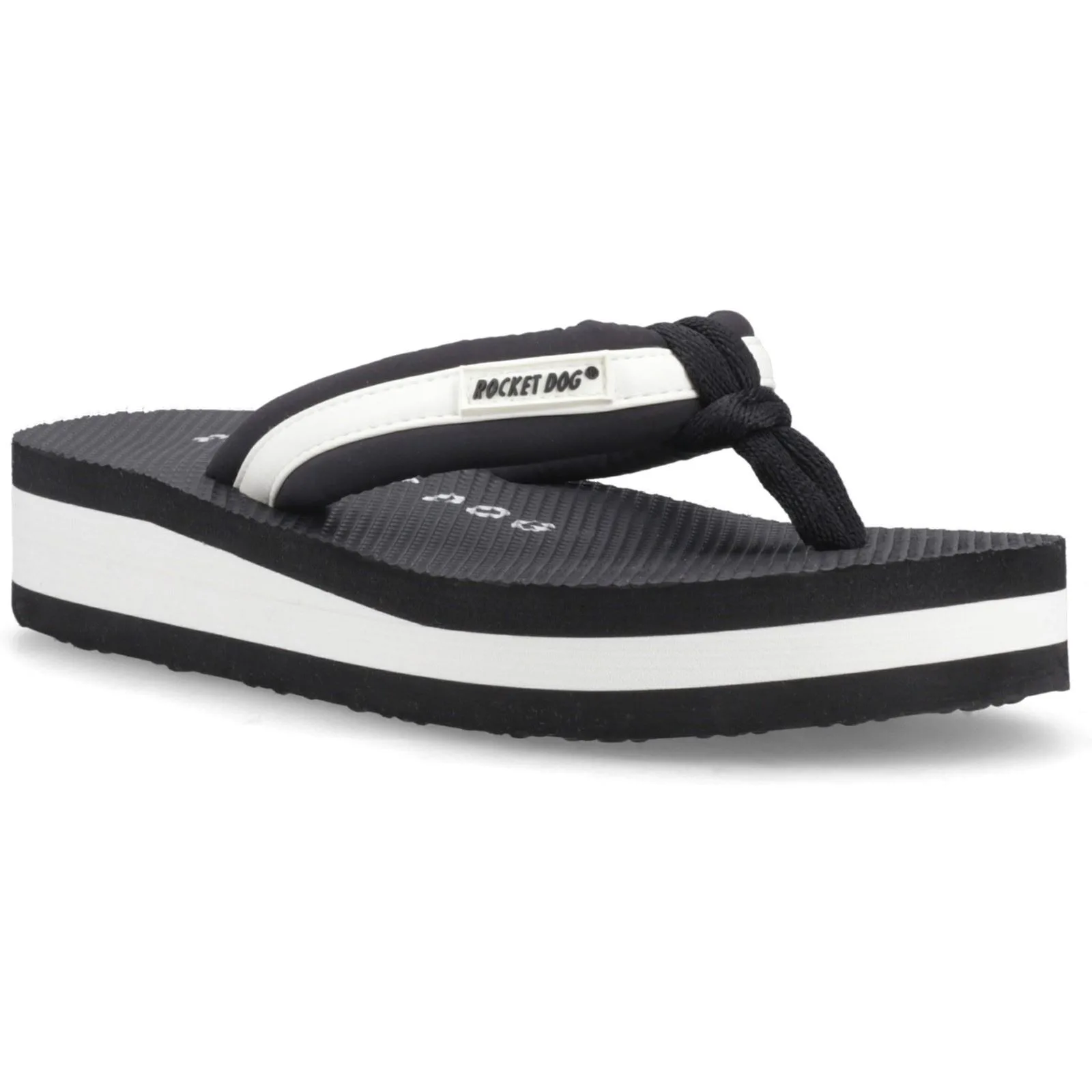 Monica Textile Womens Black/off White Flip Flops - Size Uk 6 - Rocket Dog - FashionsVida