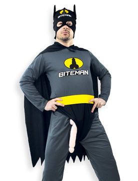Biteman Herrenkostüm mit Maske, Umhang und Gürtel schwarz