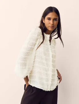 Textured Tufted Button Through Blouse Soft White female - Per Una - FashionsVida