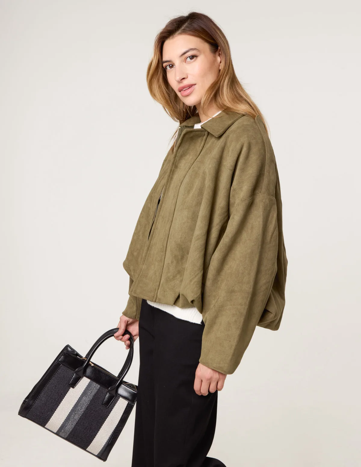 Suedette Puffball Jacket - M/L / KHAKI - female - Blue Vanilla - FashionsVida