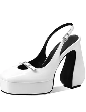 Arden Furtado Summer Cow patent leather Platform Sandals Square toe Super high heel One word buckle Sandals Modern Sandals - Aliexpress - FashionsVida