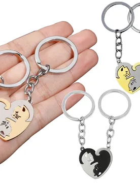 Cute Hug Cat Keychain Creative Patchwork Heart Round Keyring Couple Lovers Key Chains Bag Pendant Car Keyholder Accessories Gift - Aliexpress - FashionsVida
