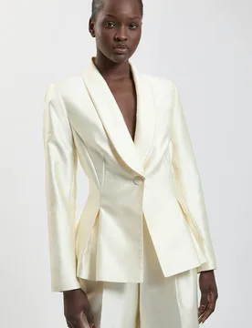 Women's Satin Twill Single Breasted Blazer in Ivory Size: 12 - Ivory - Size: 12 - Karen millen - FashionsVida