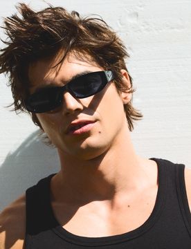Lunettes De Soleil Ovales En Acétate Noir