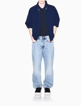 Polo Exchange blu scuro in cotone con colletto in contrasto a righe e logo ricamato - Armani - FashionsVida