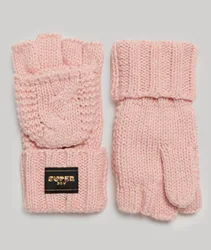 Superdry Damen Strickhandschuhe mit Zopfmuster Pink - Größe: One Größe