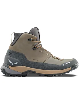 Chaussures de trekking - Puez Leather Mid Ptx M Bungee Cord/Onyx en Cuir - Taille 46 - Kaki - Salewa - FashionsVida