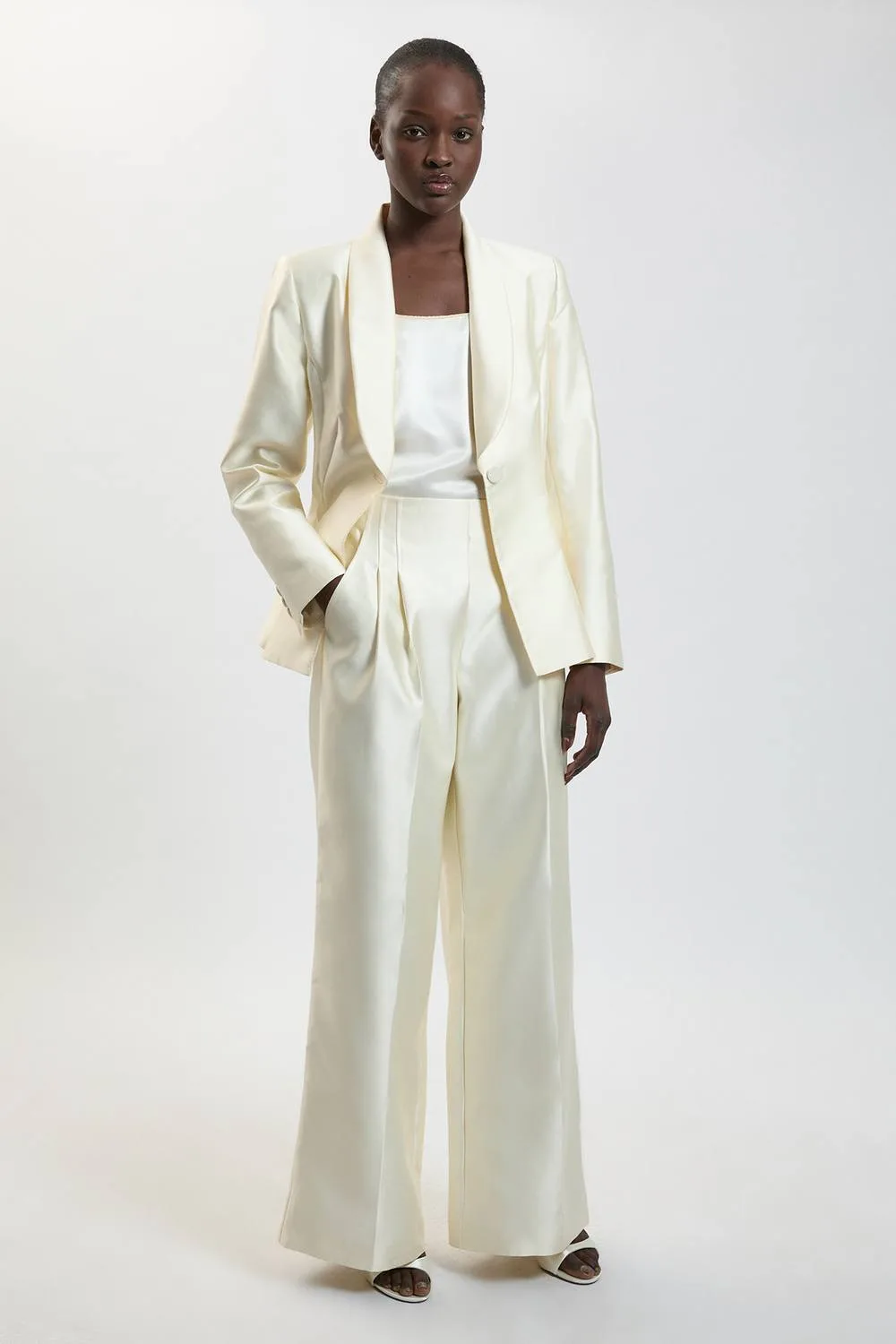 Structured Satin Tailored Trouser - Ivory - Size: 18 - Karen millen - FashionsVida