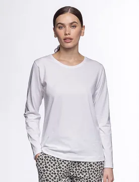 Punto - Camiseta de mujer de algodón elástico de manga larga - Punto Blanco - FashionsVida