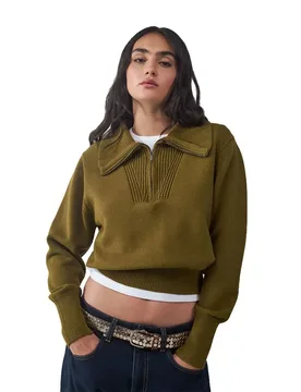 Maglione Con Mezza Zip Polo Brown / Dark Coat Khaki XL - Balmohk - FashionsVida
