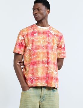 Camiseta estampado arty, Hombre, Algodon, Rojo, S