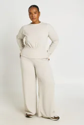 Womens Plus Cinched Waist Long Sleeve Top And Trouser Co Ord - Beige - Size 16 Uk