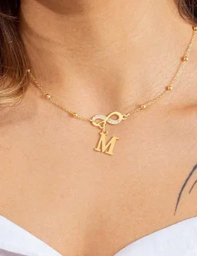 Pieza Collar con colgante de acero inoxidable con cadena de cuentas, con símbolo de infinito y corazón, estilo minimalista clásico, para mujer - Shein - FashionsVida
