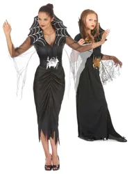 Spinnenhexen-Paarkostüm für Mutter und Tochter Halloween schwarz-silber-goldfarben