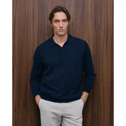 Polo manga larga de hombre cuello sin boton algodón seda