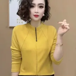 New Product Fashion Foreign Versatile Temperament Zipper Cardigan Stand-up Collar Thin Fleece Sweater Slim-fitting Thin Top