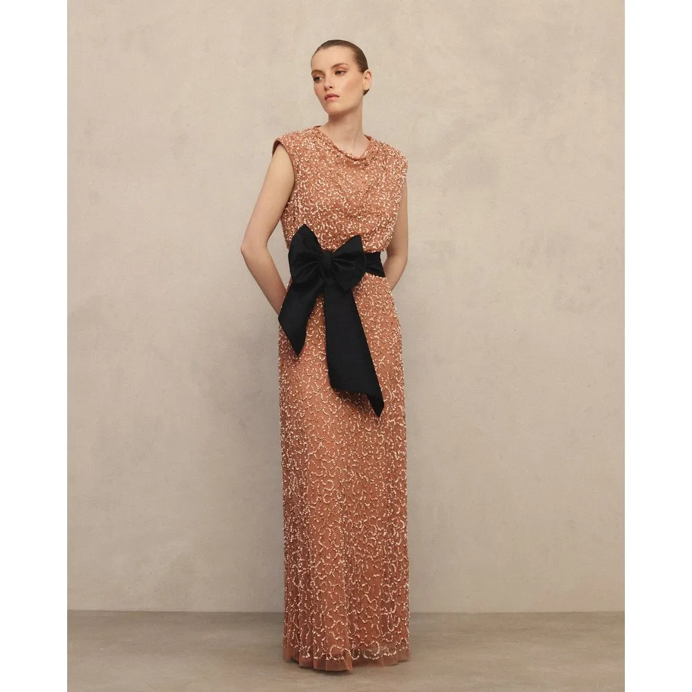 Vestido largo pedrería cuello buche - Woman Fiesta El Corte Inglés - FashionsVida
