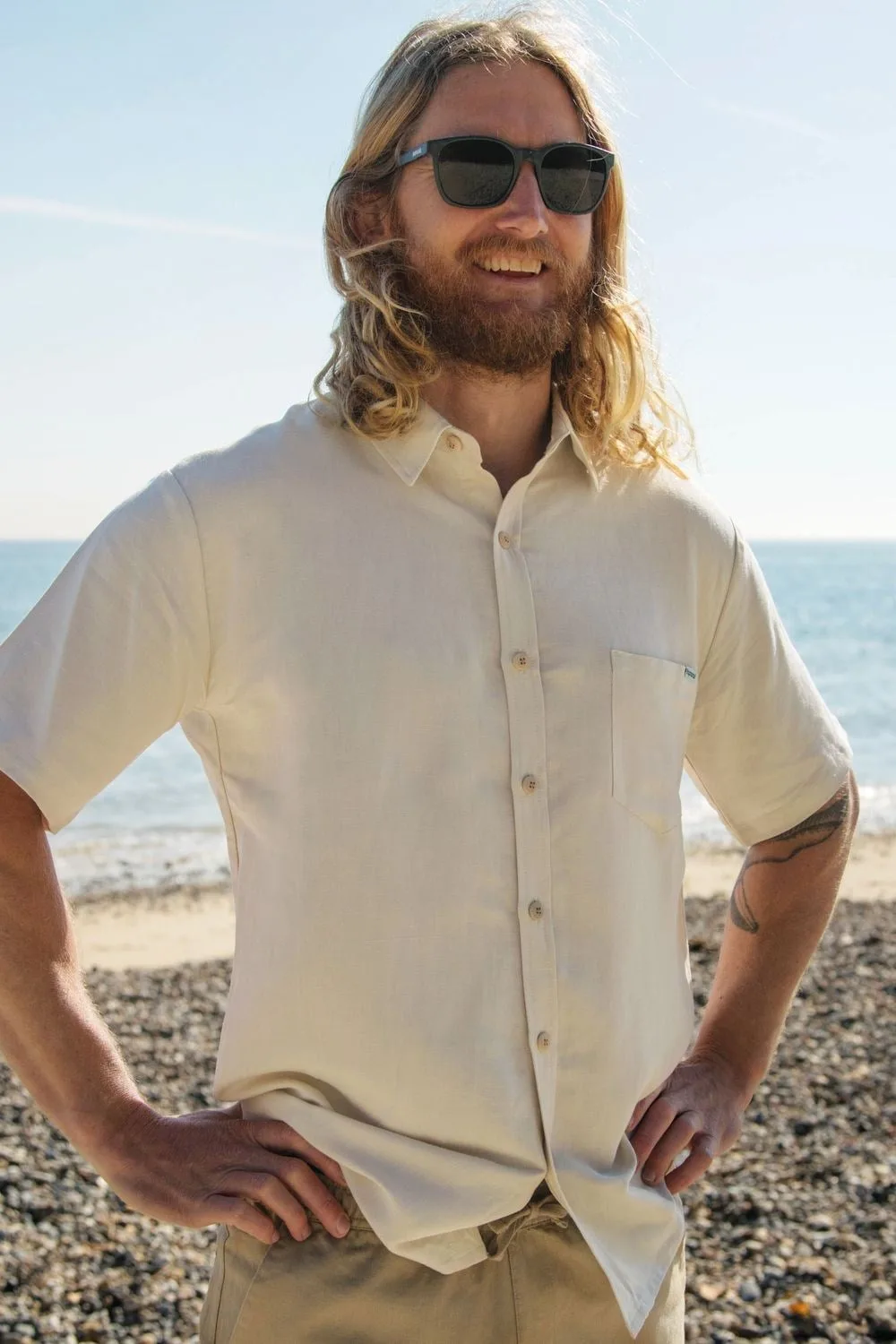 Men's Linen Short Sleeve Shirt - - Size: S - Rapanui - FashionsVida