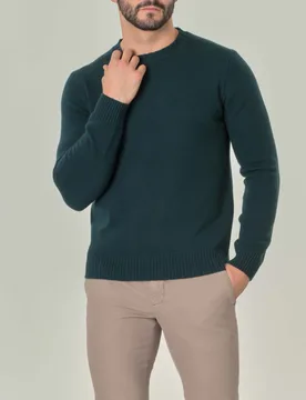 Maglia girocollo verde bottiglia in misto lana e cachemire finezza 7 - Rodolfo Pellizzari - FashionsVida