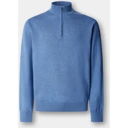 Jersey de hombre con media cremallera en mezcla de algodón y seda