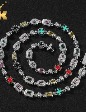 THE BLING KING 6mm Multicolor Gemstone Tennis Necklace Iced Out Pink Green Yellow CZ Enamel Cross Bracelet HipHop Jewelry - Aliexpress - FashionsVida