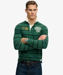 Superdry Herren Double Emblem Gestreiftes Rugby-shirt Green - Größe: XL