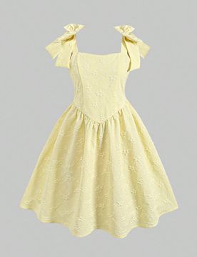 Vestido casual diario para niña preadolescente con tirantes finos de jacquard 3D & diseño de cuello cuadrado de tela de jacquard texturizada & (jacq