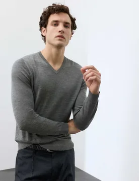 Pure Extra Fine Merino Wool V-Neck Jumper Medium Grey male - Autograph - FashionsVida